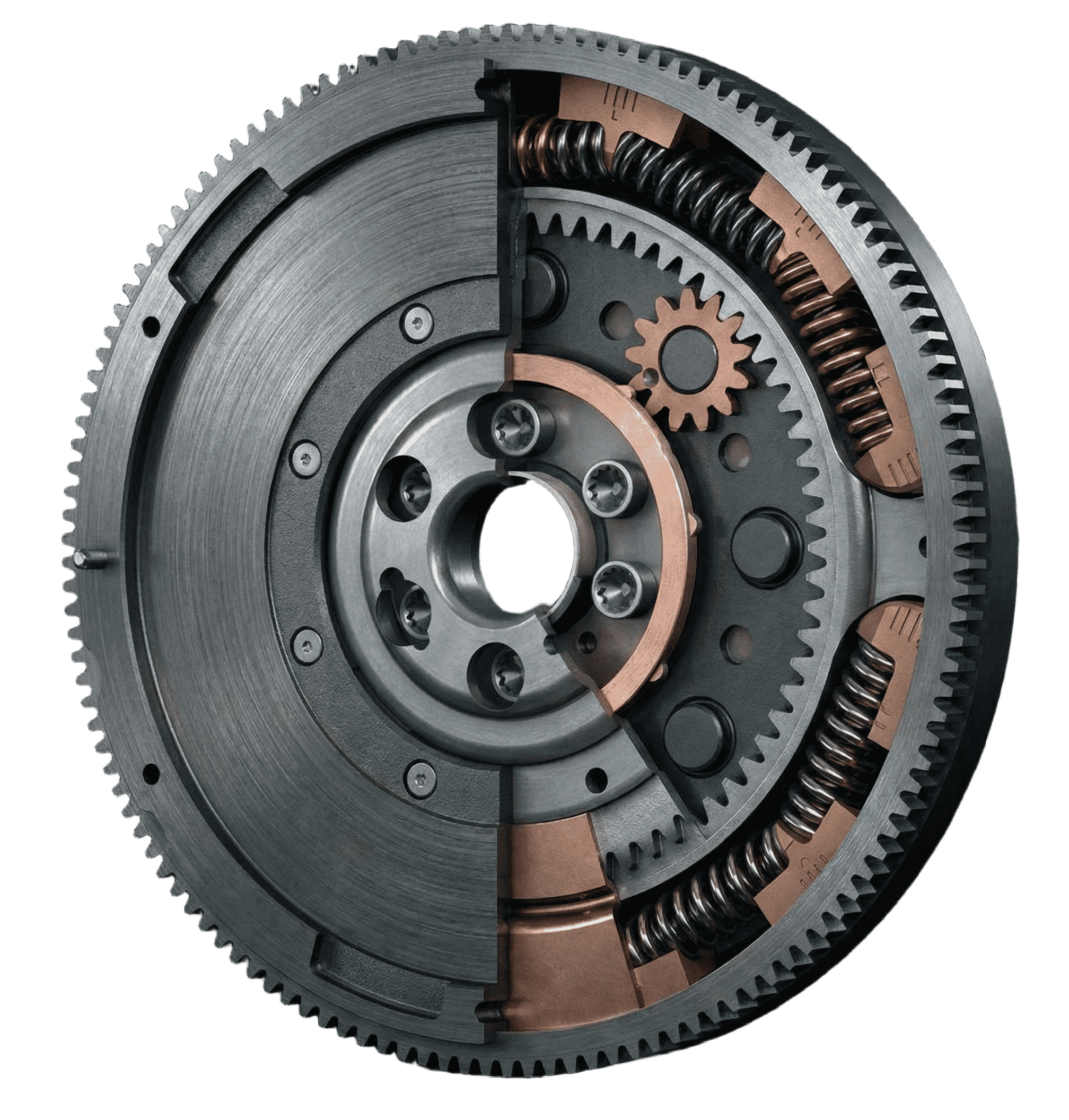 Устройство двухмассового маховика в разрезе