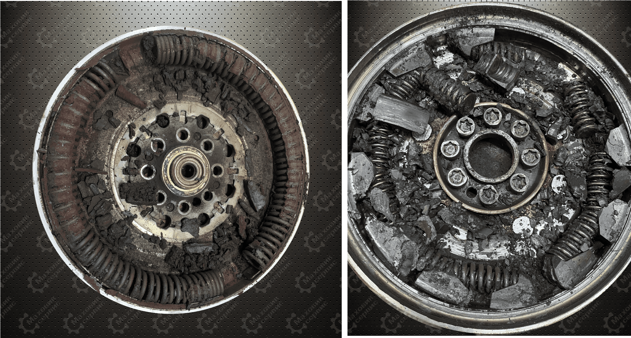 Поврежденный двухмассовый маховик до ремонта: видны следы износа и коррозии